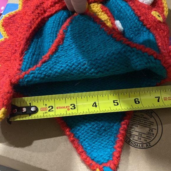 Hand knit Red Dragon Beanie 17% alpaca wool kids hat - Picture 9 of 11